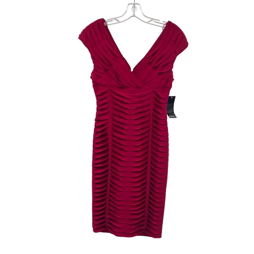 Adriana Papell Womens Textured Sheath Dress V-Neck Cap Sleeve Plum Size 4 New